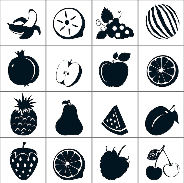 Vector iconen van zwarte vruchten