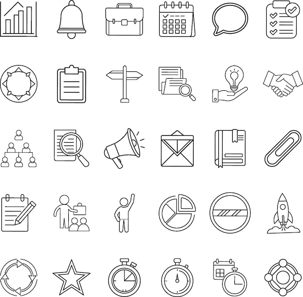 Iconen voor bedrijfsplanning Strategie Beheer Tijd Vooruitgang