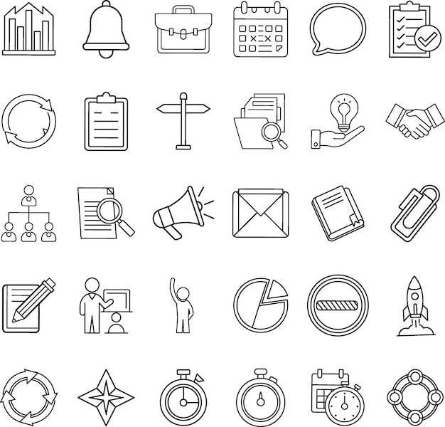 Iconen voor bedrijfsplanning Strategie Beheer Tijd Vooruitgang