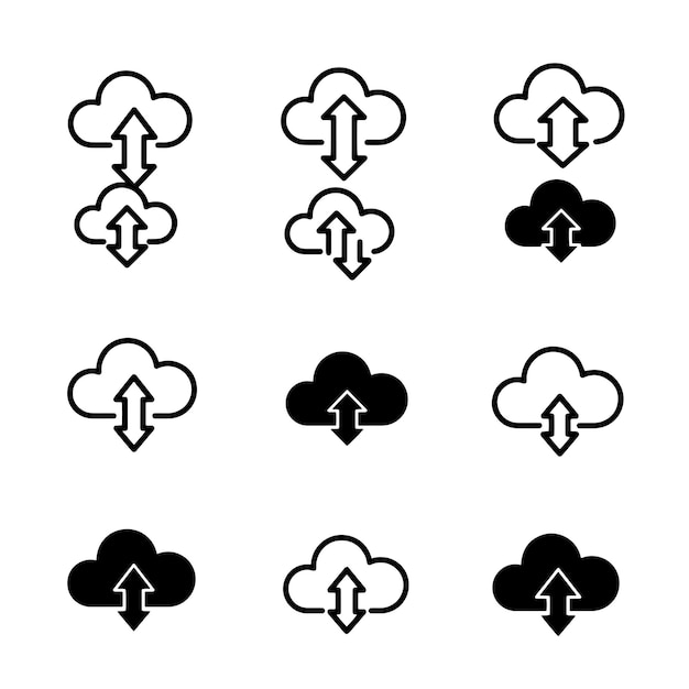 Iconen voor cloudcomputing en gegevensoverdracht