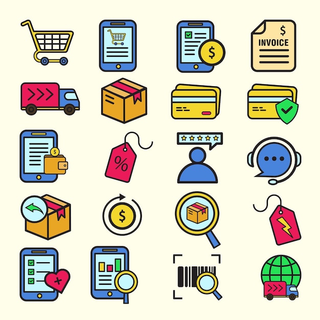 Iconen voor e-commerce en online winkelen