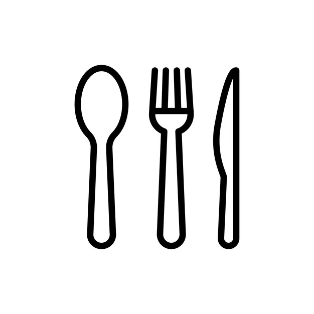 Iconen voor gereedschappen set lepel vork en mes restaurant diner gereedschap bestek vector symbool lunch servies pictogram in zwarte gevulde en omschreven stijl