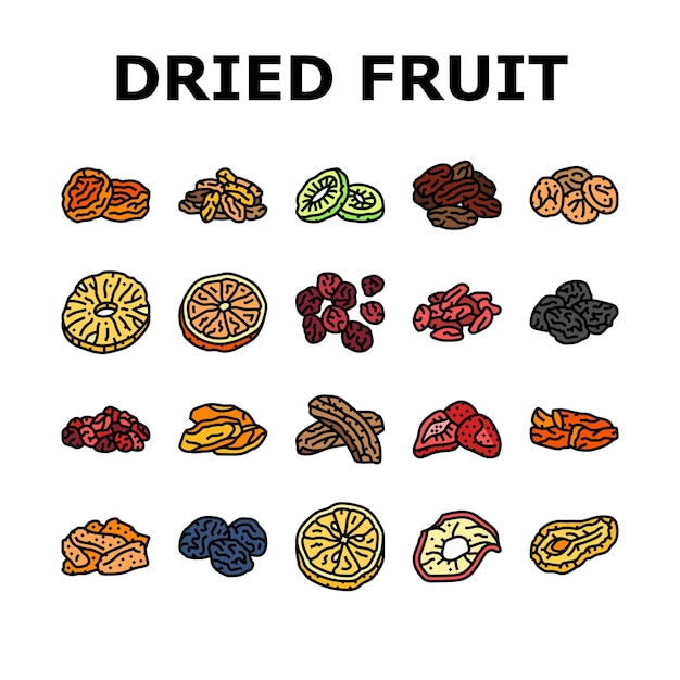 Iconen voor gezonde snacks van gedroogde vruchten