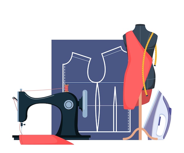 Iconen voor het maken van kleding samenstelling kleermakers accessoires benodigdheden en apparatuur voor het naaien van doek