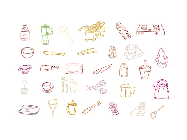 Iconen voor keukengoederen Outline vector illustratie