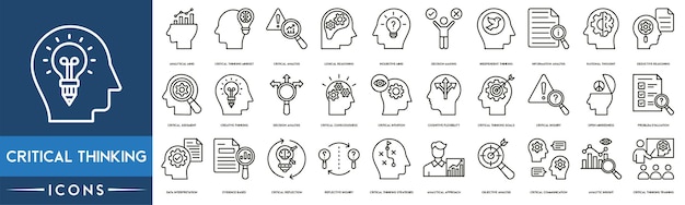 Iconen voor kritisch denken Analytische geest Kritisch denken Mindset en kritische analyse