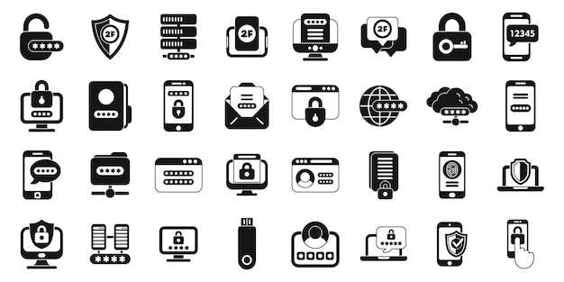 Iconen voor multi-factor authenticatie stellen eenvoudige vector wachtwoordbeveiliging in