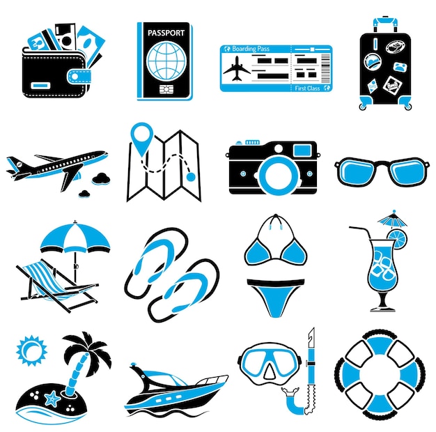 Vector iconen voor vakantie en toerisme