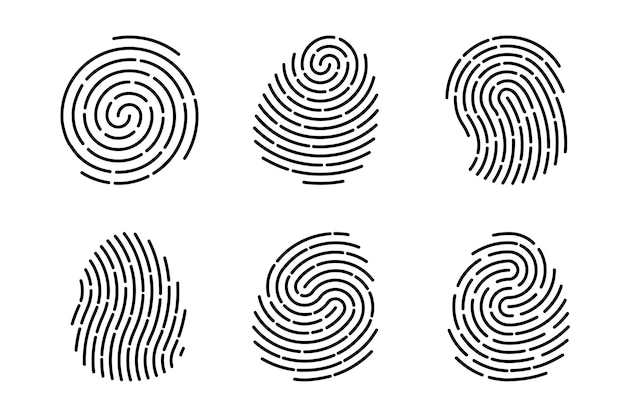 Iconen voor vingerafdrukken Unique Fingerprint biometric Identification id Symbol design Vector Flat