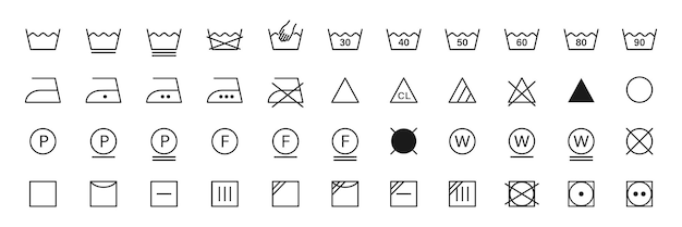 Vector iconen voor wasserette wassymbolen vectorillustratie
