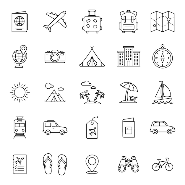 Iconencollectie voor reizen en toerisme