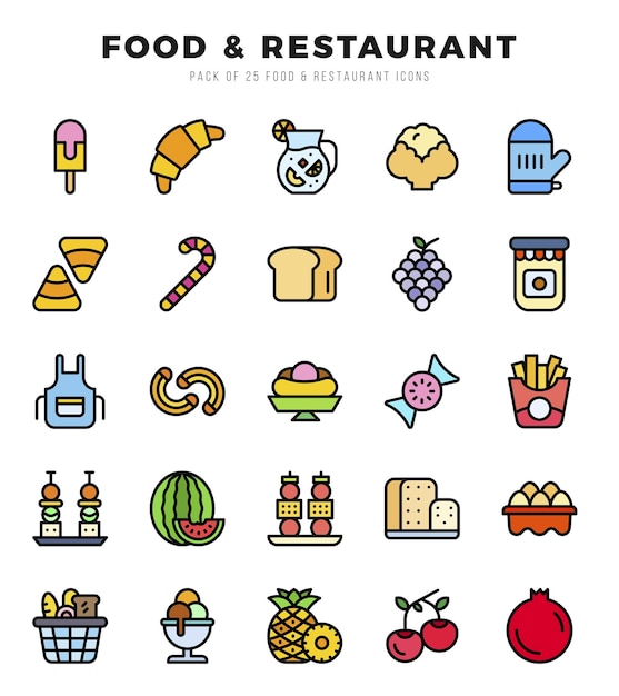 Iconenpakket voor voedsel en restaurants voor uw website, mobiele presentatie en logoontwerp