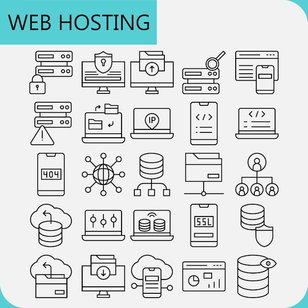 Iconenpakket voor webhostinglijn voor webserver