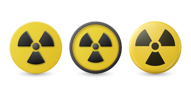 Iconenset van een geïsoleerde kerncentrale met een radioactief waarschuwingssymbool, een ronde cirkel, een sjabloon voor het ontwerpen van een verzameling gevaarlijke borden