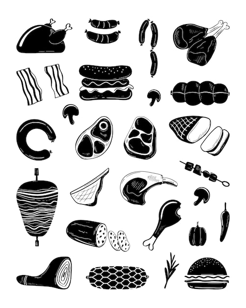 Iconenset voor vleesproducten Vector Illustratie