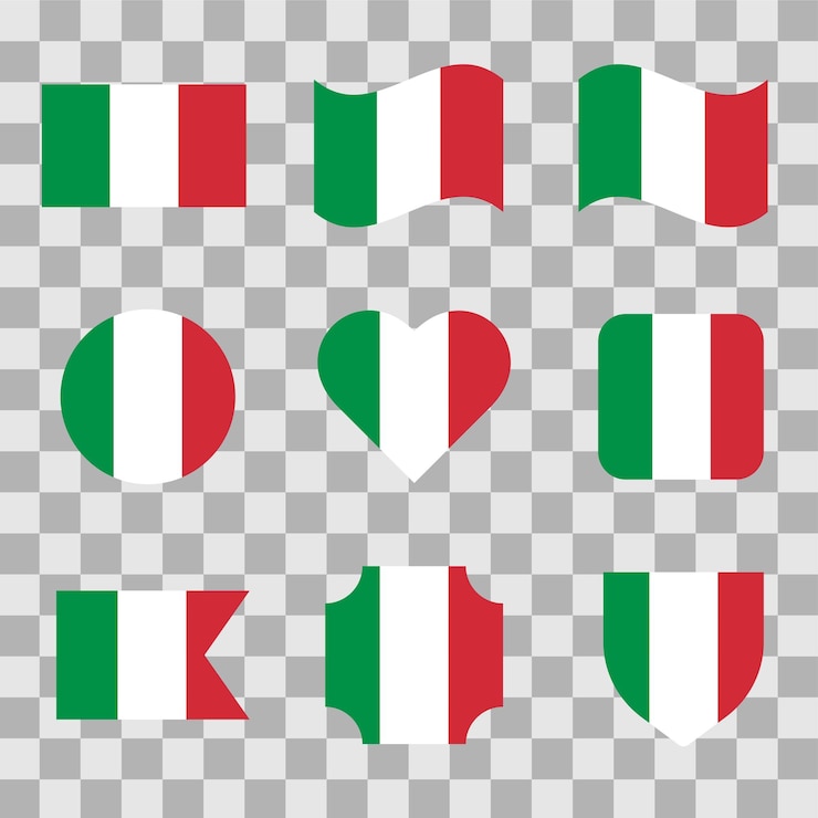 Vector iconenverzameling van de vlag van italië geïsoleerd op een doorzichtige achtergrond vectorillustratie