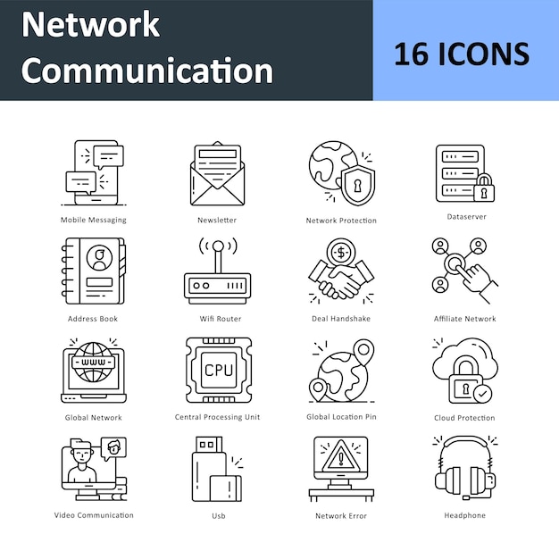 Iconenverzameling van netwerkcommunicatievector EPS 10 Bestandsverzameling 01