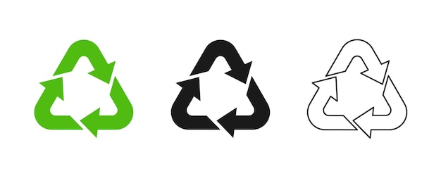 Iconenverzameling voor recycling Groene en zwarte pictogrammen op witte achtergrond