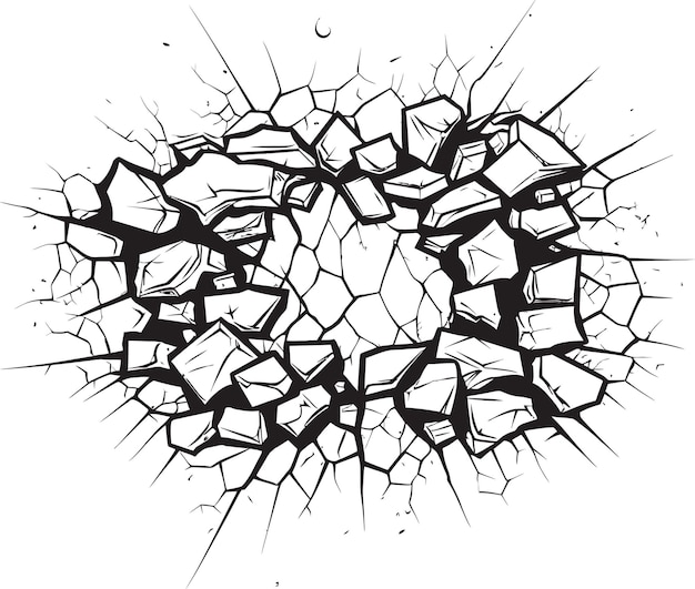 Vettore iconic breakthrough comic book broken wall logo action packed art black broken wall logo ico vettoriale