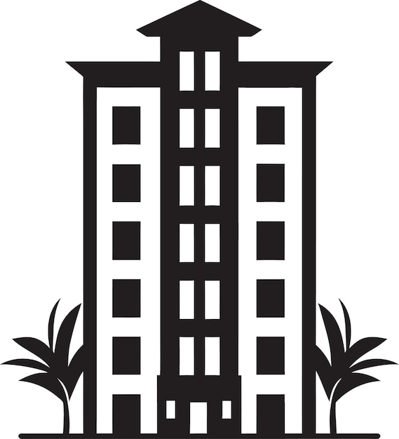 Iconic Cityscape Beauty Zwart Vector Icon Geavanceerd Appartement Embleem Zwart Logo Brilliance