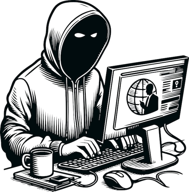Iconic Computer Hacker Icon Vector Silhouette Template op geïsoleerde witte achtergrond