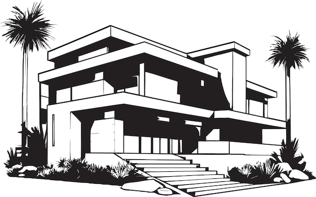 Vettore iconica struttura di costruzione di villa contemporanea in vettore logo villa framework blueprint emblematic de