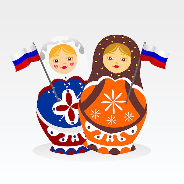 Vector iconic cute doll with russian independence celebration