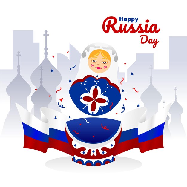 Vector iconic cute doll with russian independence celebration