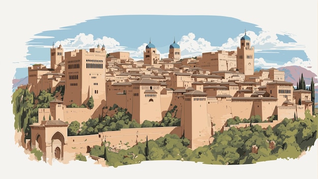 Vettore punti di riferimento iconici dell'alhambra