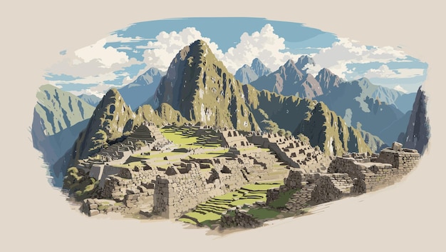 Vector iconic landmarks machu picchu