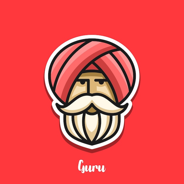 Vector iconic logo design featuring guru in cartoon style.