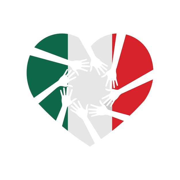 Iconic logo with heart in Mexico flag colors representing united hands solidarity