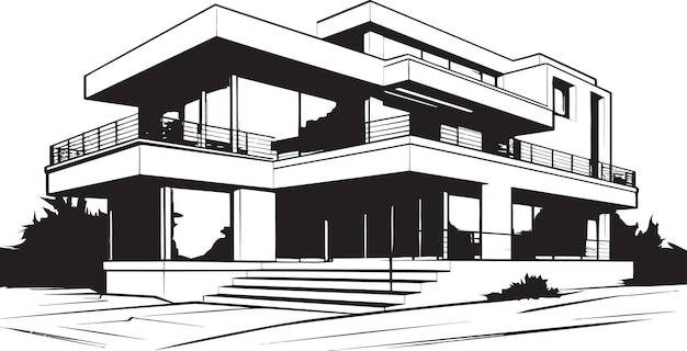 Vector iconic villa structure contemporary building in vector design modern villa design blueprint emblema