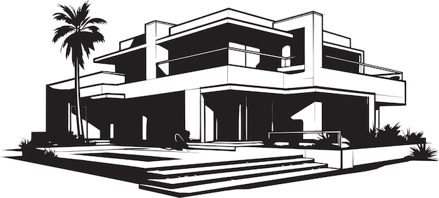 Vector iconic villa structure contemporary design in vector logo modernist villa blueprint emblematic stru