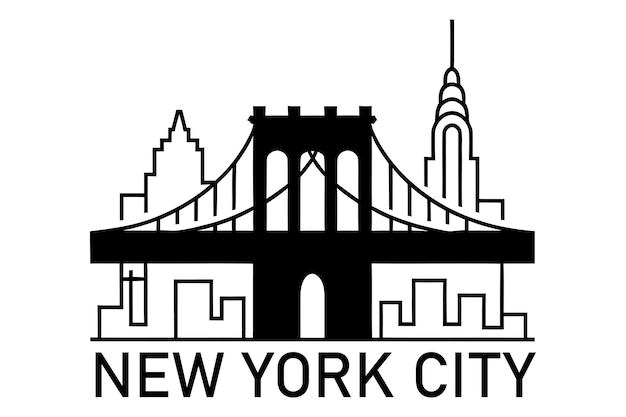 Iconische skyline van New York met silhouet van de Brooklyn Bridge