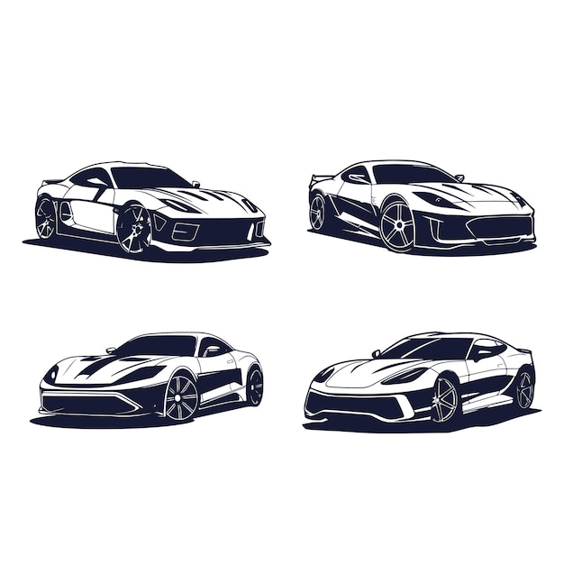 Vector iconos ilustrativos carros deportivos monotono