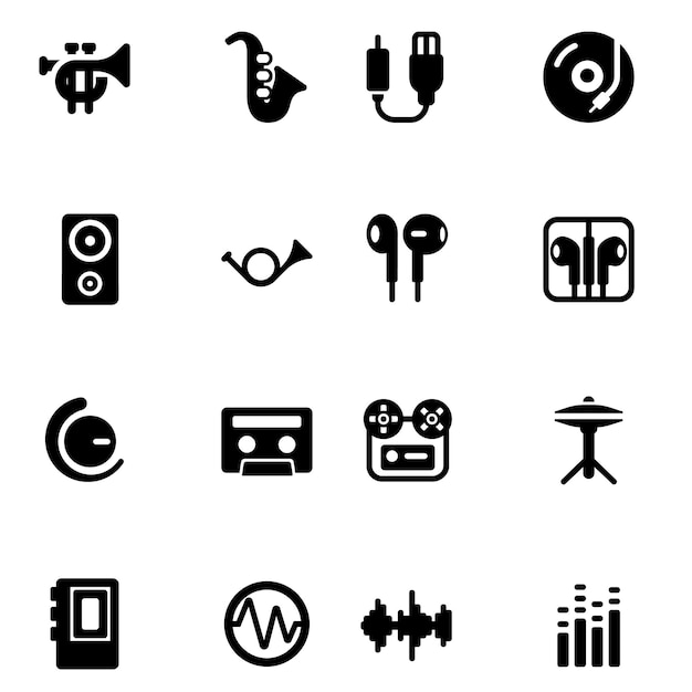 Icons for audio visual media multimedia icon set. fillio black icon series vector illustration