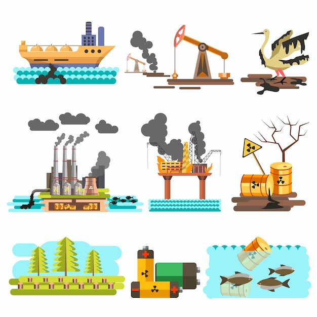 Icons of ecology vector flat design concept illustration set. 