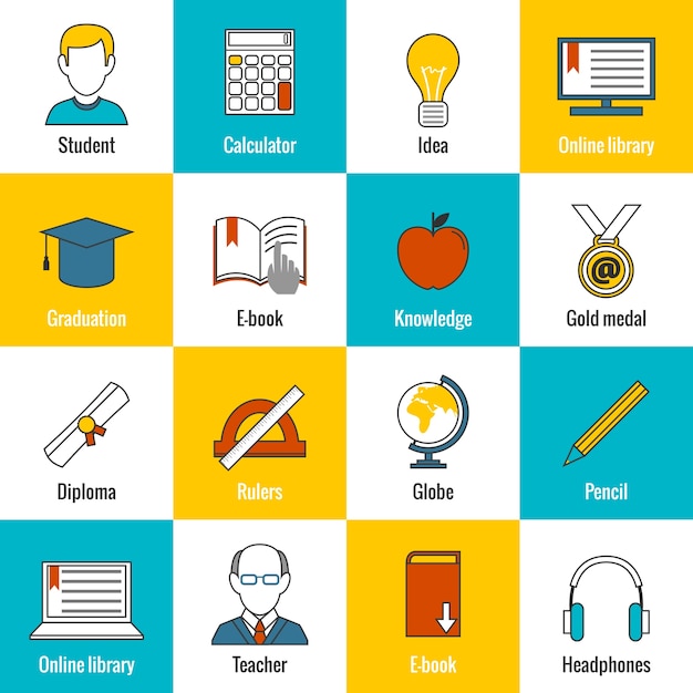 Vector icons of education elements