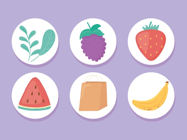 Icons fresh fruits