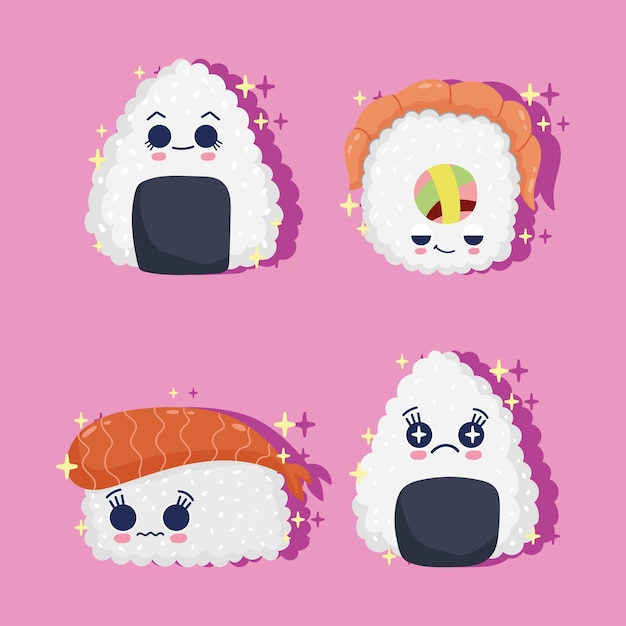 Vettore icone divertenti sushi kawaii