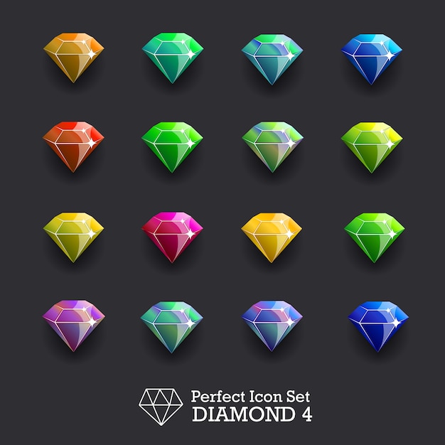 Vector icons glowing gems, diamonds