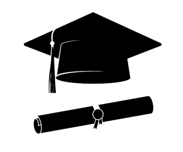 Icons. Graduation cap or hat vector illustration in the flat style. Graduation cap isolated on the background.