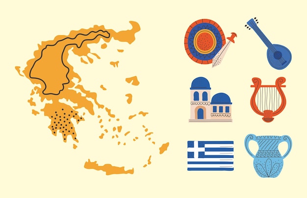 Vector icons of greece culture