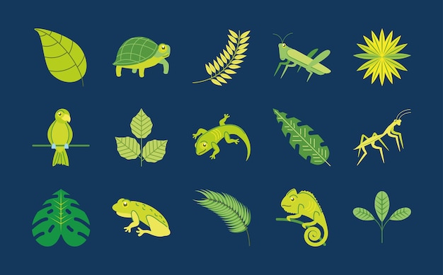 Vector icons green animals