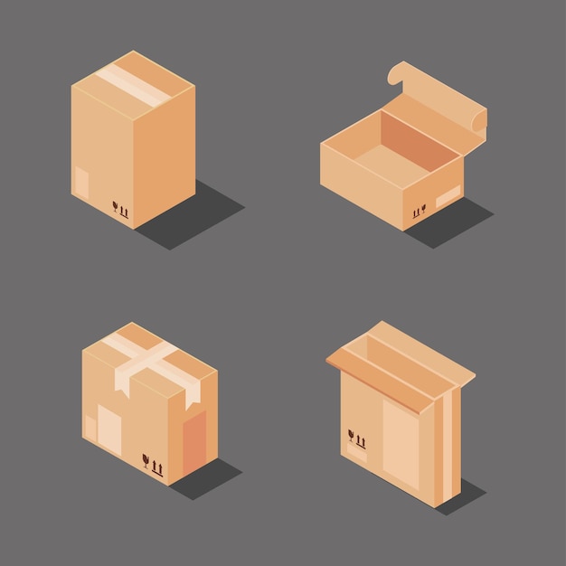 Icons isometric boxes of cardboard