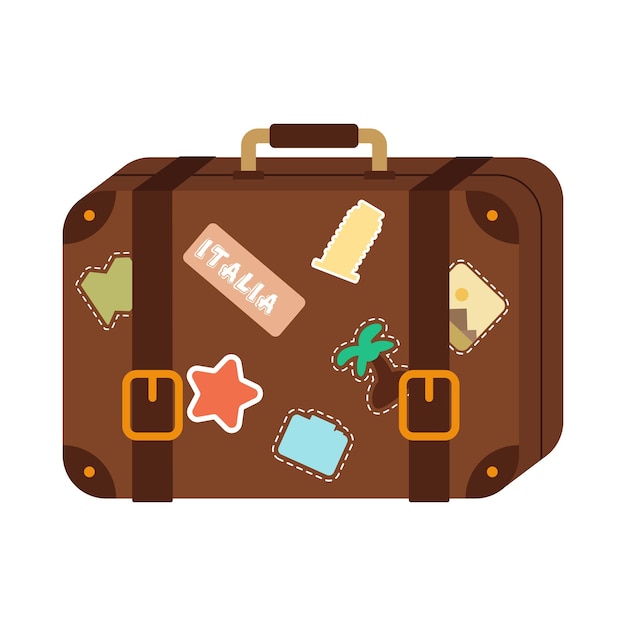Иконы багаж Плоский стиль летний туристический чемодан Чемоданы и рюкзаки Векторная иллюстрация отдыха