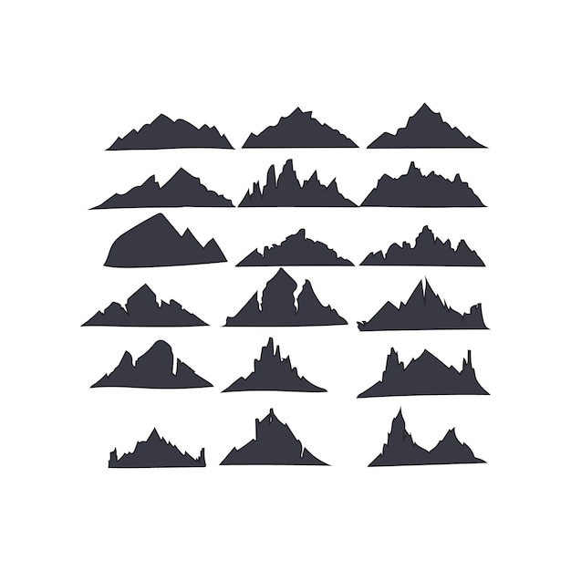 Icons pack silhouette di montagna per l'avventura della fauna selvatica vettore
