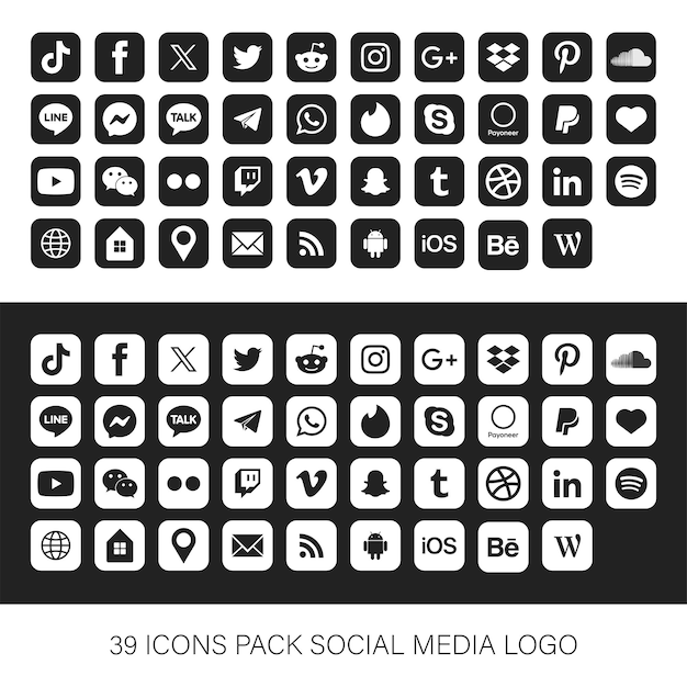 39 icons pack social media logo