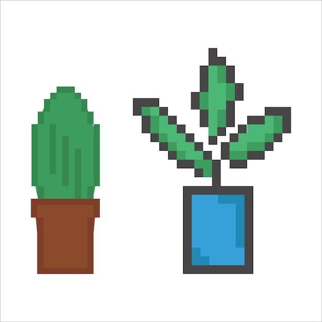 Vettore icone in pixel art in stile retro icone in stile quadrato icone pianta fiore cactus